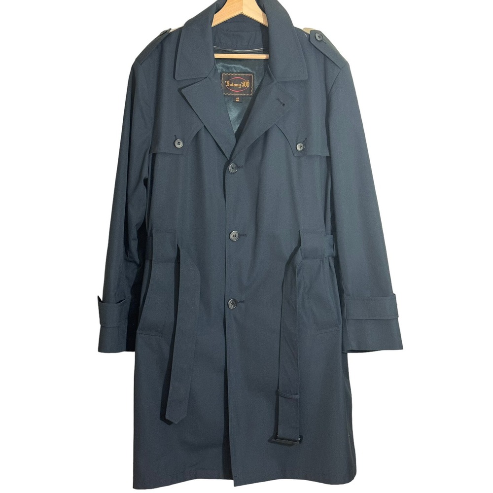 Botany 500 Solid Navy Poly/Cotton Blend 3 Button Belted Trench Coat Size: 40R